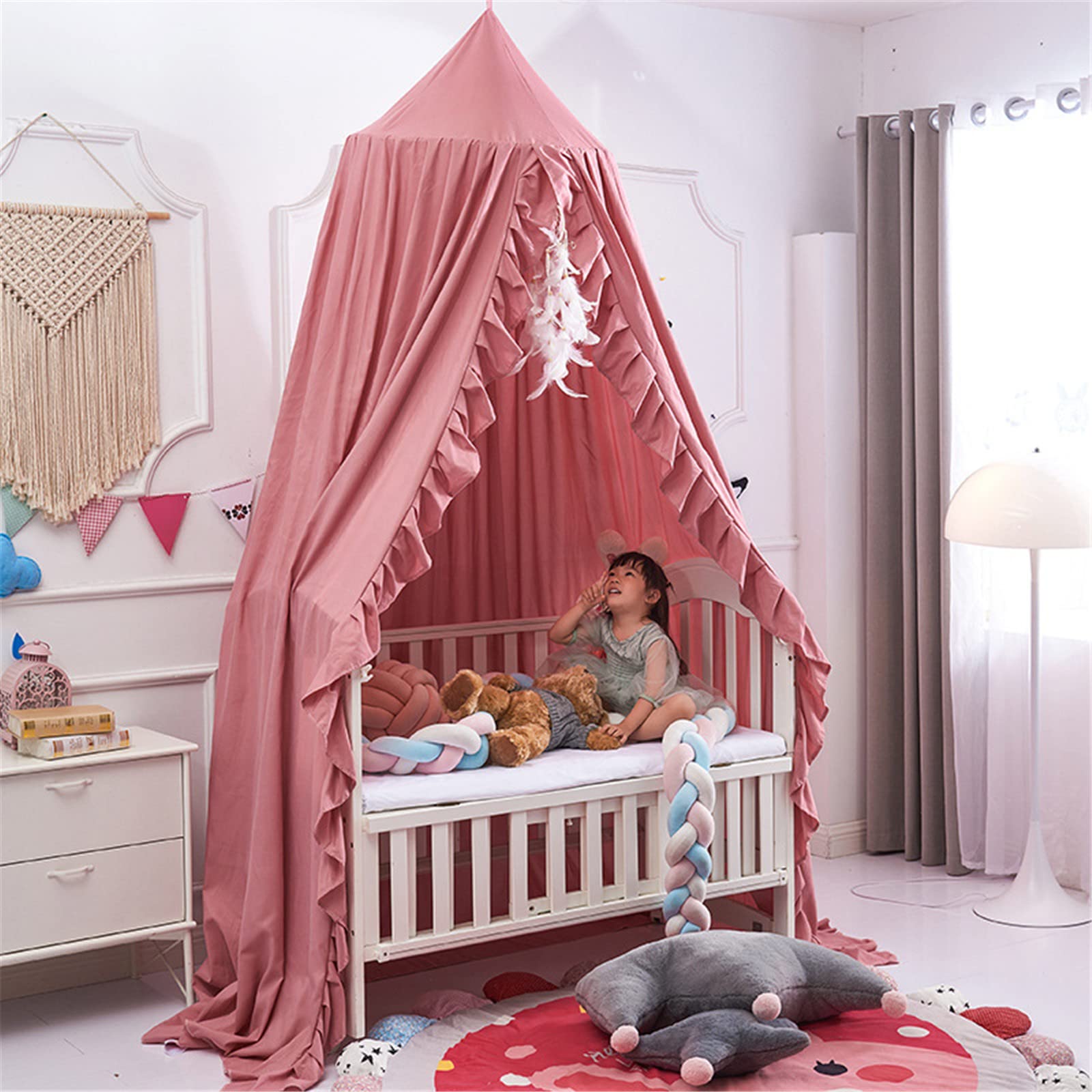 Betthimmel für Kinder, Baby Baldachin Hängen Moskitonetz Bett Vorhang Kinder Prinzessin Spielen Zelte für Kinderzimmer und Schlafzimmer (Bohnenpaste Pulver)