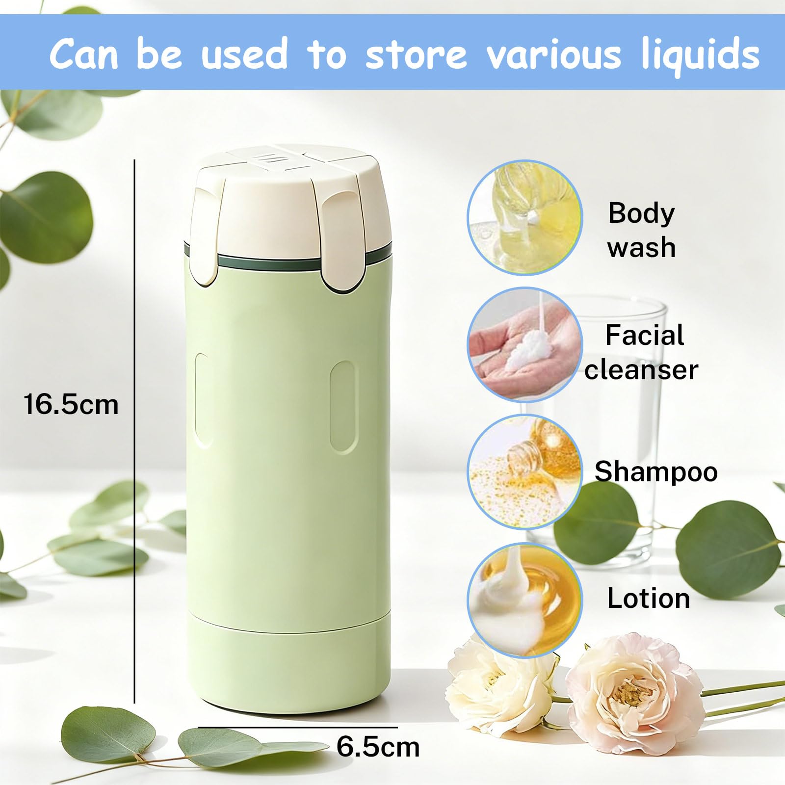 Vulaop 4 in 1 Refillable Travel Dispenser Bottles, Auslaufsichere Reise Flaschen Set, Tragbare Silikon Reise flaschen, Reise Pumpflasche Für Shampoo, Lotion, Spülung Creme (2pcs) - 2