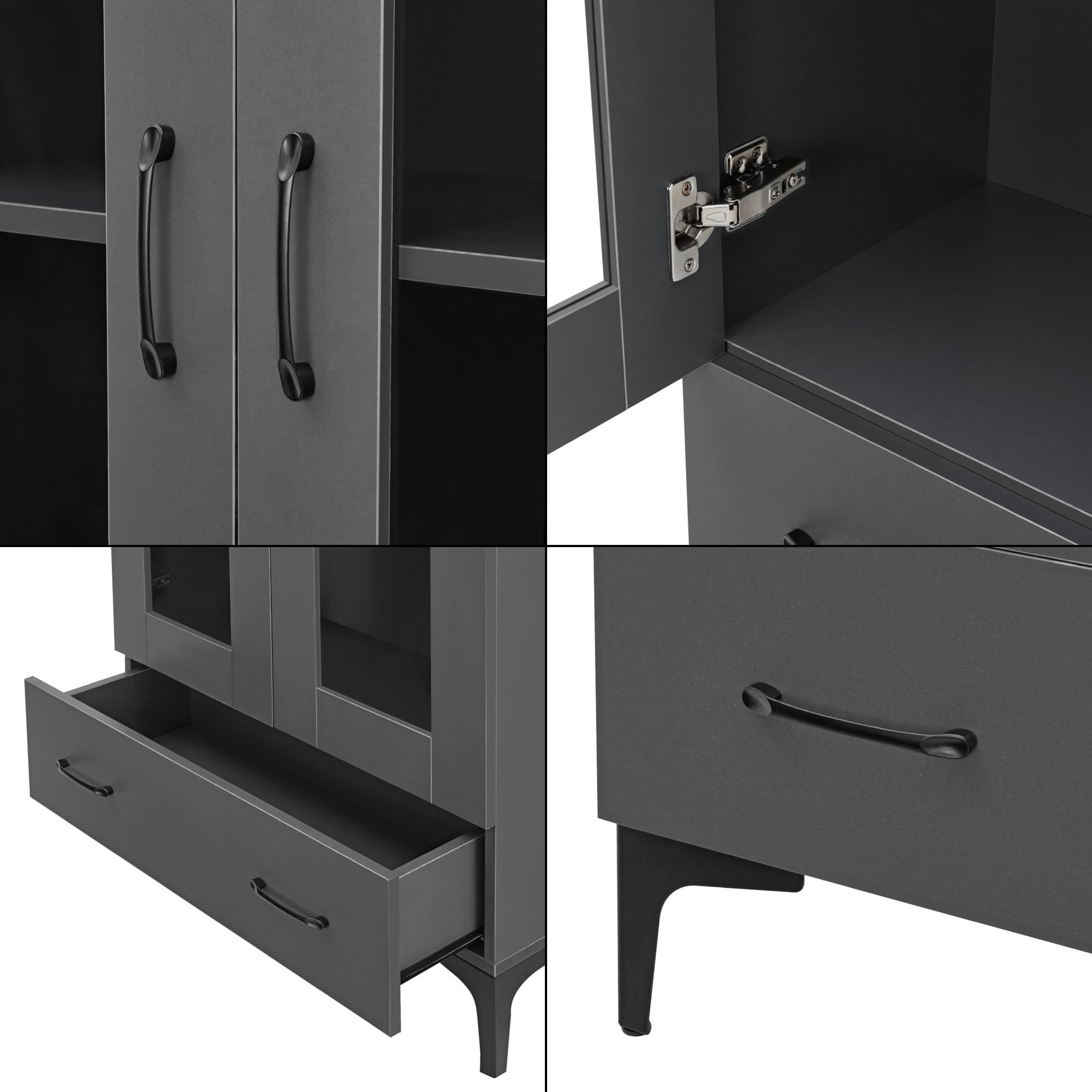 [en.casa] Vitrinenschrank Søndersø Vitrine mit Schublade und 2 Glastüren Mehrzweckschrank 70 x 31 x 115 cm Buffetschrank für Wohnzimmer Dunkelgrau
