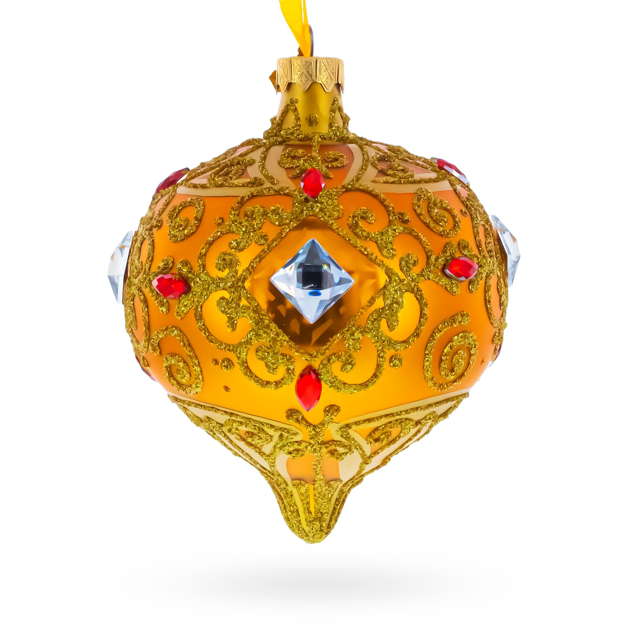 Ornement de Noël en verre doré oignon ambre cadeau de fête élégant