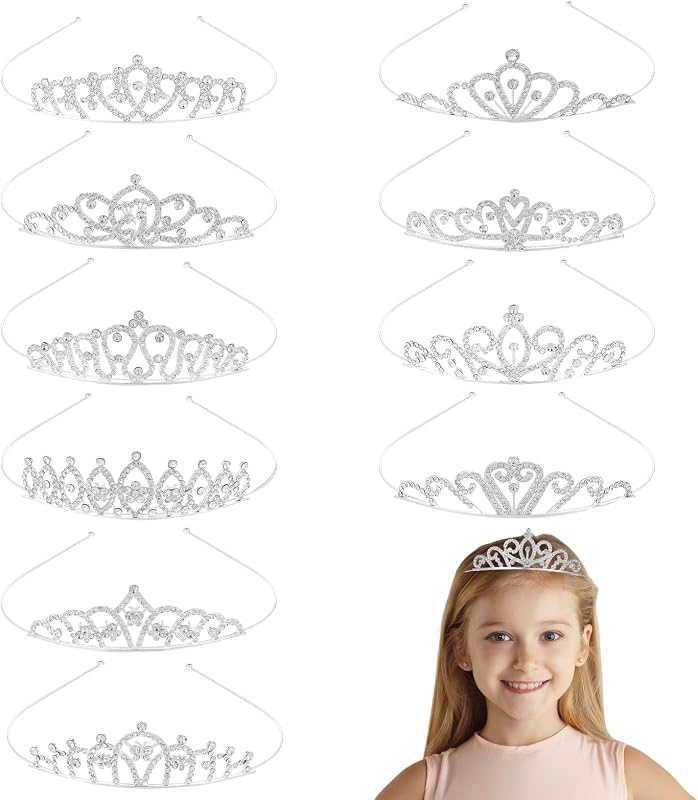 10 Pack Silver Metal Sparkly Glitter Rhinestone Crown Headbands Wedding Prom Birthday Party Princess Hair Tiaras Clasps Accessories for Kids Girls Teens Women Brides (10 Styles, 4.7 In)
