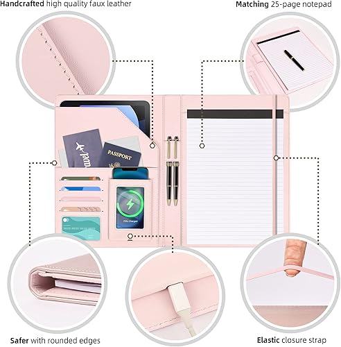 Miniatura 3 de Portapapeles de cuero para mujer, portapapeles con clip, color rosa, para bloc de notas, teléfono, tarjetas