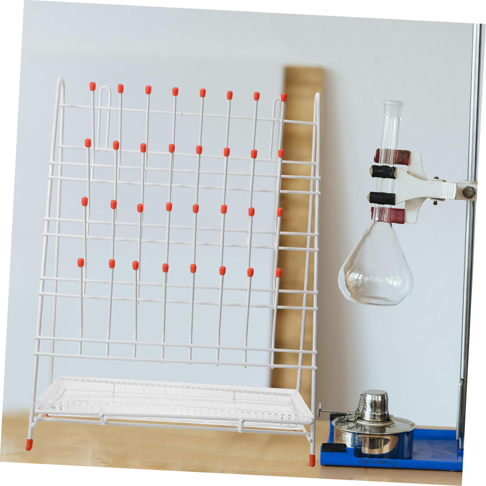 LALAFINA Rejilla de Secado de Botellas de Laboratorio de Hierro 32 Ranuras, Estante para Tubos de Ensayo Base Antideslizante, Adecuado para Uso Científico