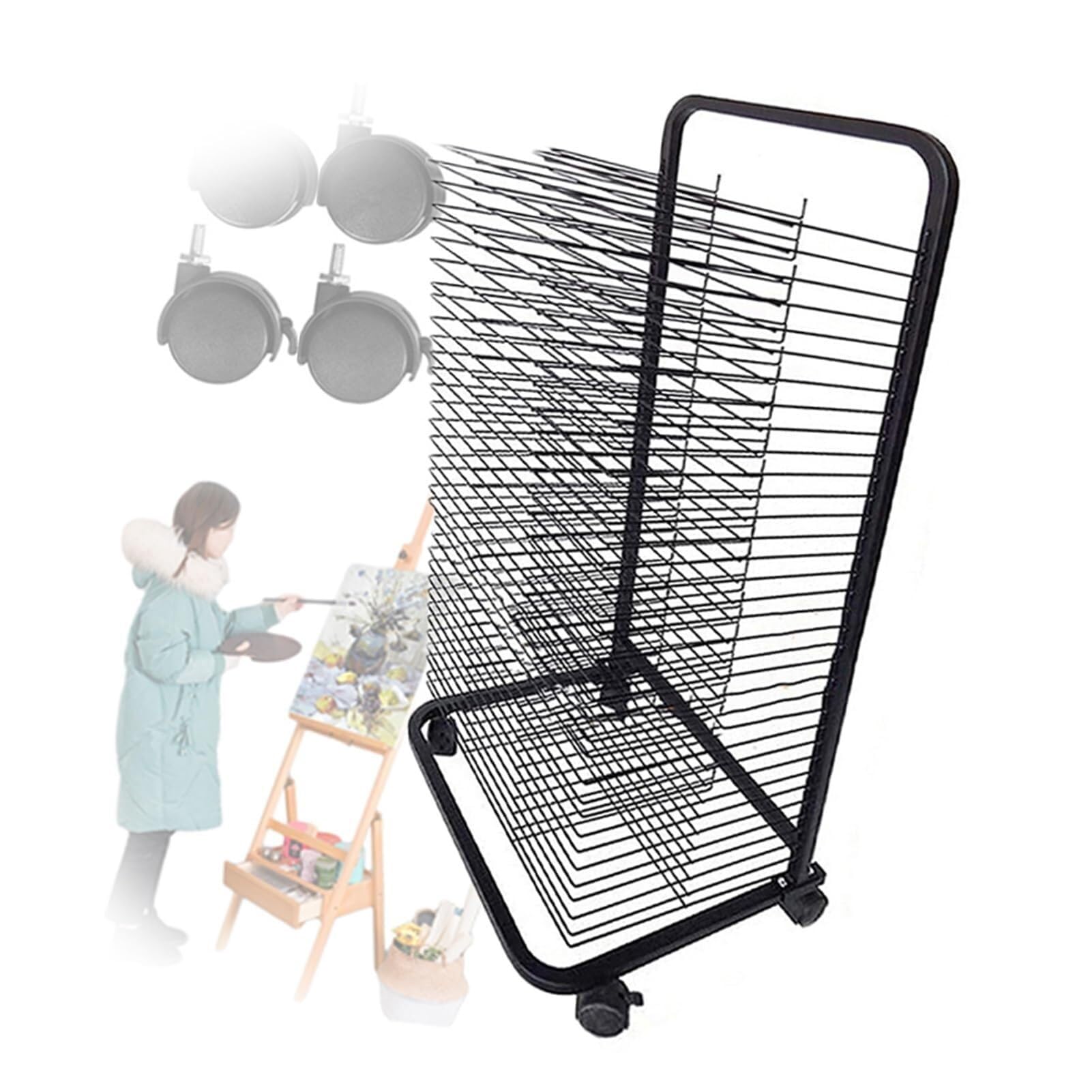 Aioneer Art Drying Rack, Portable Artwork Storage With 30 Removable Shelves, Mobile & Space-Saving Art Rack For Schools, Classrooms, And Studios