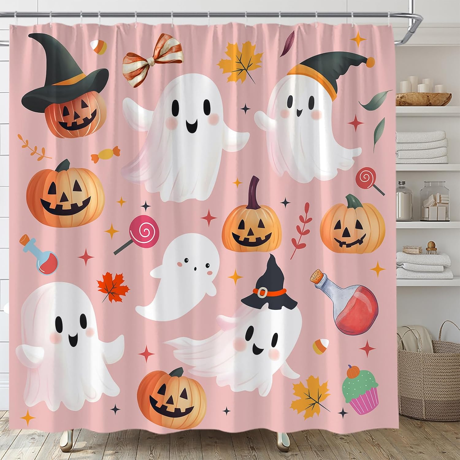 Sugar Spooky Halloween Shower Curtain Funny Ghost Pumpkin,72x72 inch