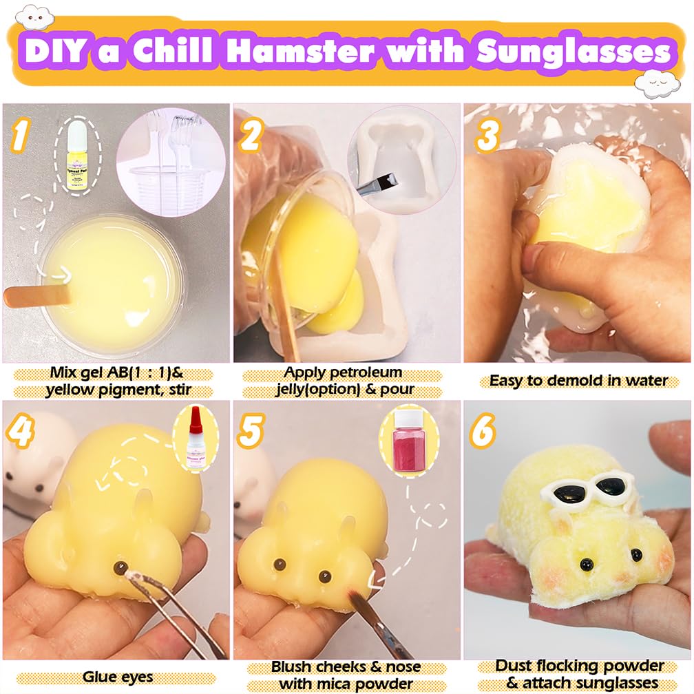 FUNSHOWCASE Taba Squishy Maker 2 Moldes de silicona para hámster + gel + kits Paquete para hacer Fufu Squish — view 4
