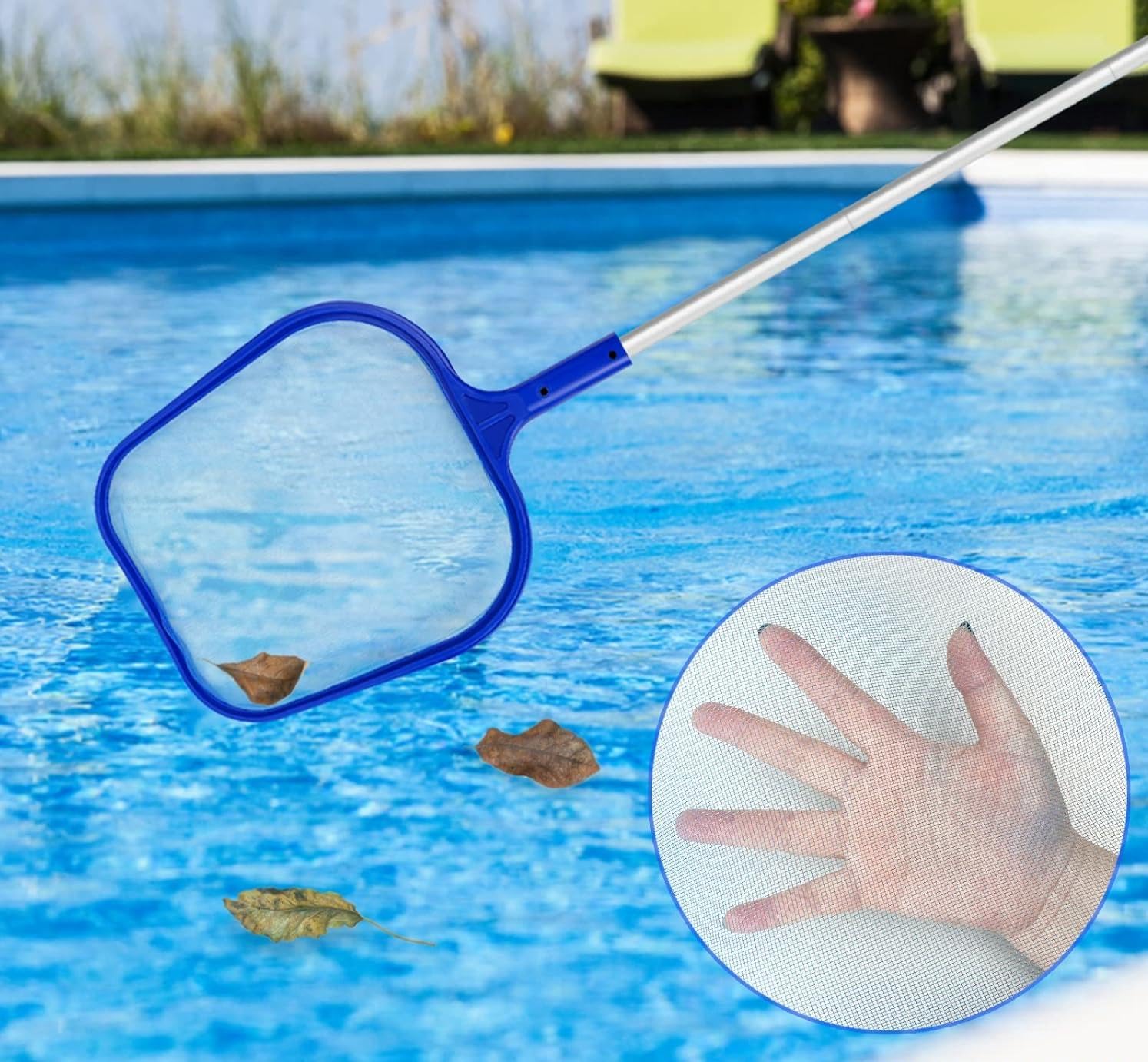 Skimmer de Piscina, Skimmer de Red de Mano para Limpieza de Piscinas Utilizado para Limpiar la Piscina,Estanque de jardín,Jacuzzi con 5 Varillas de Aluminio