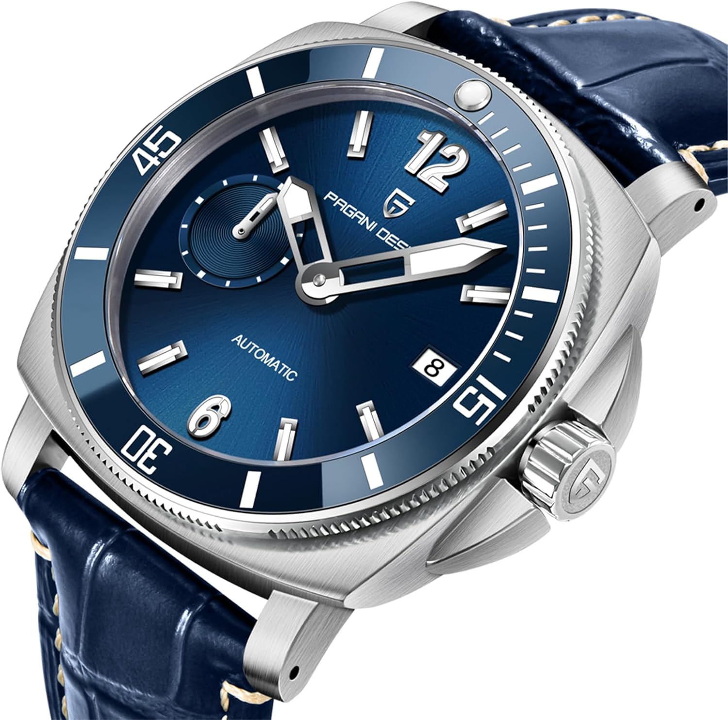 SUZAKU Pagani Design Men's Automatic Watch 43mm Stainless Steel Case Self-Winding Movement Rotating Bezel Luminous Hands 100m Water Resistance Business Casual Timepiece