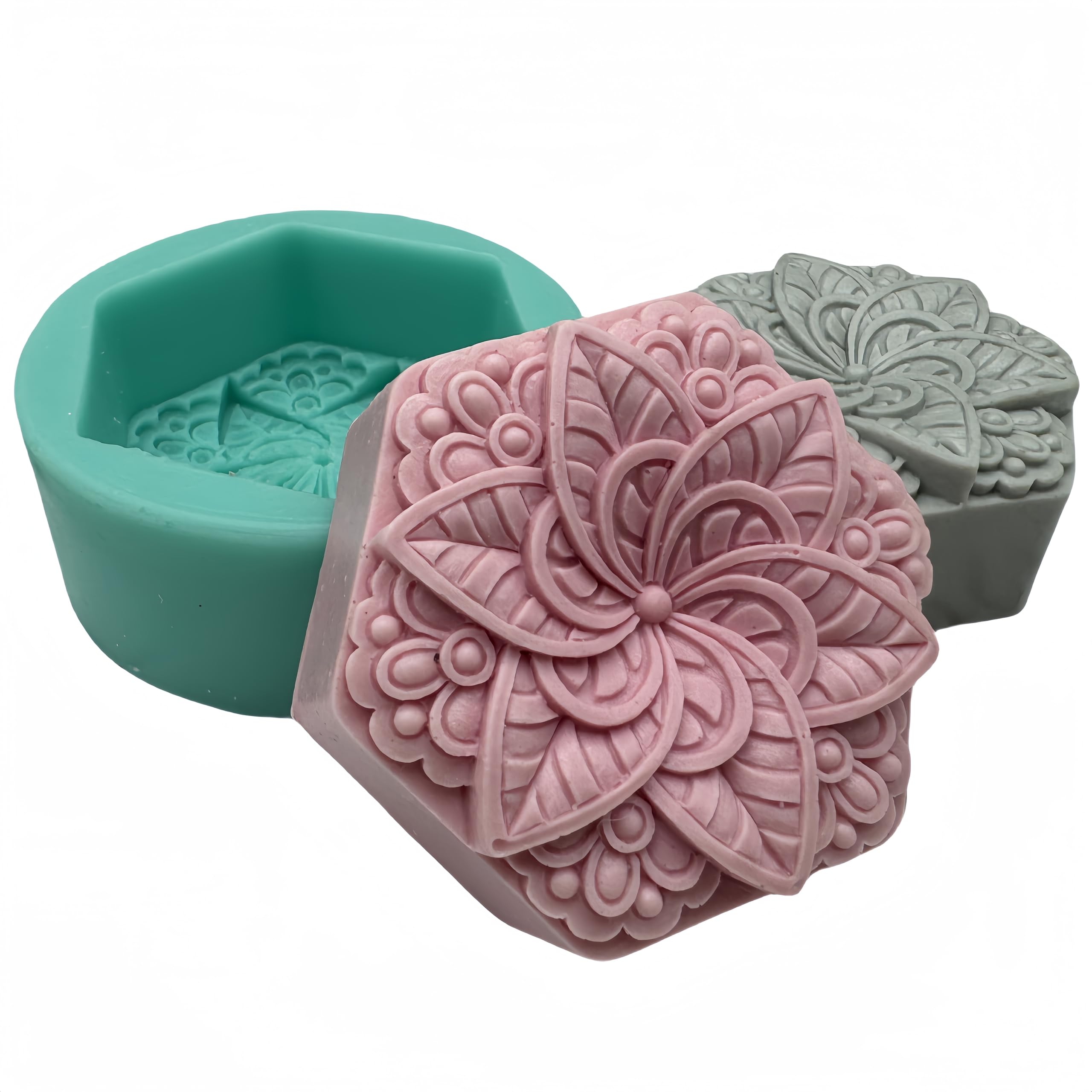 Hexagon Classical Pattern Soap Mold Candle Wax Molds,Decorated Epoxy Resin Aroma Plaster Diffuser Mould,DIY Silicone Mould for Handmade Soap Making