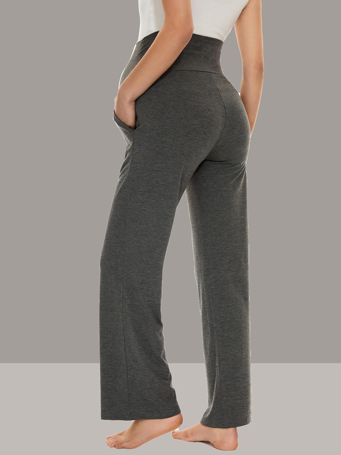 Ecavus Women's Maternity Wide/Straight Versatile Comfy Palazzo Lounge Pants Stretch Pregnancy Trousers with Pockets - Image 3