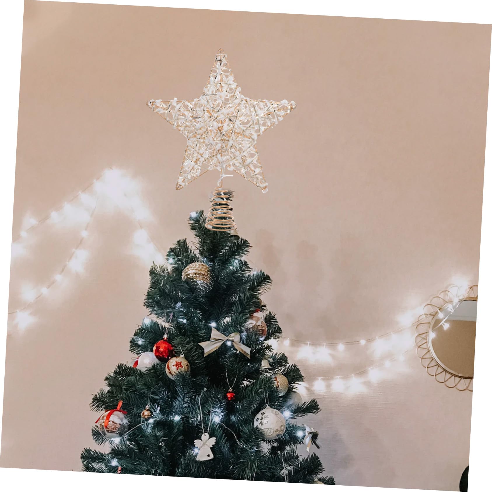 TOPBATHY Punta per Albero Stella con Luci LED in Metallo Ornamenti per Cima Albero di Natale Luminosi per Decorazioni Natalizie