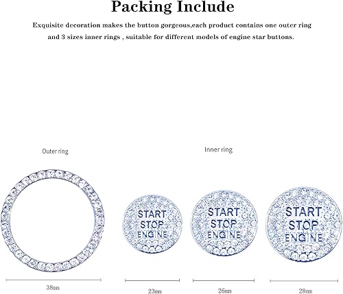Miniatura 5 de Cubierta para anillo brillante para botón de arranque del motor, llave de encendido y perilla, cubierta de diamantes de imitación de cristal,