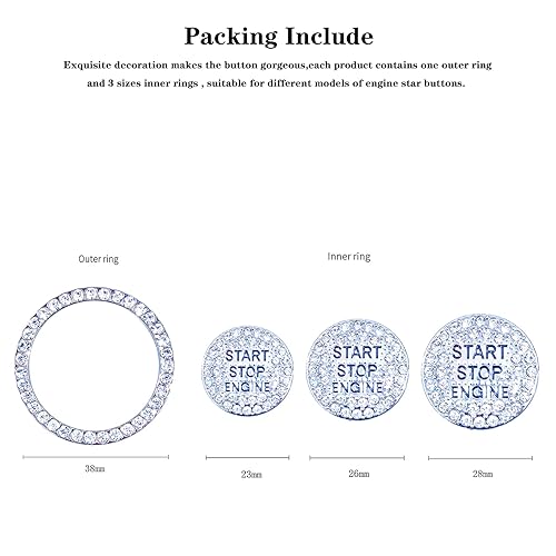 Miniatura 5 de Cubierta de anillo brillante para botón de arranque del motor, llave de encendido y perilla, cubierta de diamantes de imitación de cristal, cubierta