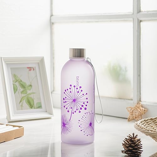Miniatura 7 de bzyoo Botella de agua transparente de 32 onzas con marcador de tiempo, diseño de diente de león, plástico duradero, sin BPA, reutilizable, con