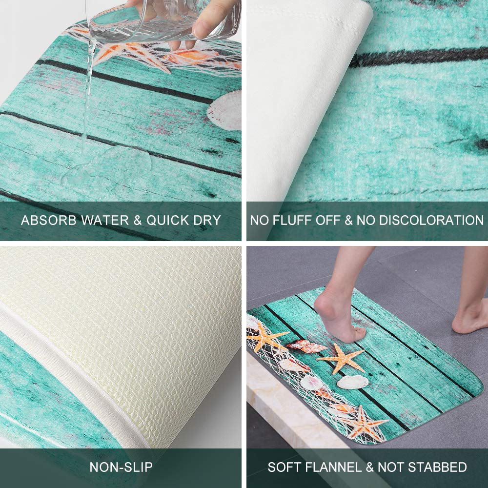 3 Piece Bath Rugs Mat Set, Bath Mat for Bathroom, Bathroom Mats Rugs Flannel Mats, Machine Washable Carpets Floor Mat for Bathroom Kitchen, Tub Toilet Contour Mat Lid Cover, Beach Starfish Decorations