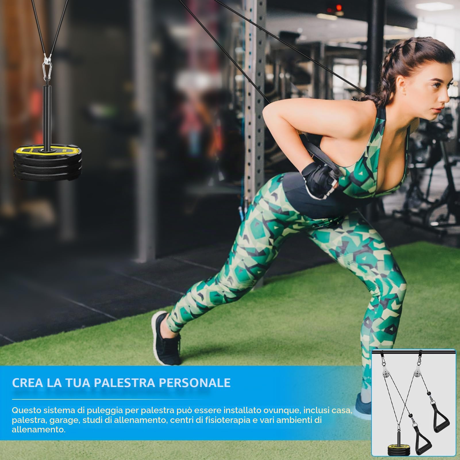 Puleggia Palestra, LAT Machine Carrucola Palestra con Doppio Cavo Attrezzi Palestra Casa Multifunzione Cavi Palestra Home Gym Accessori per Macchine Fitness
