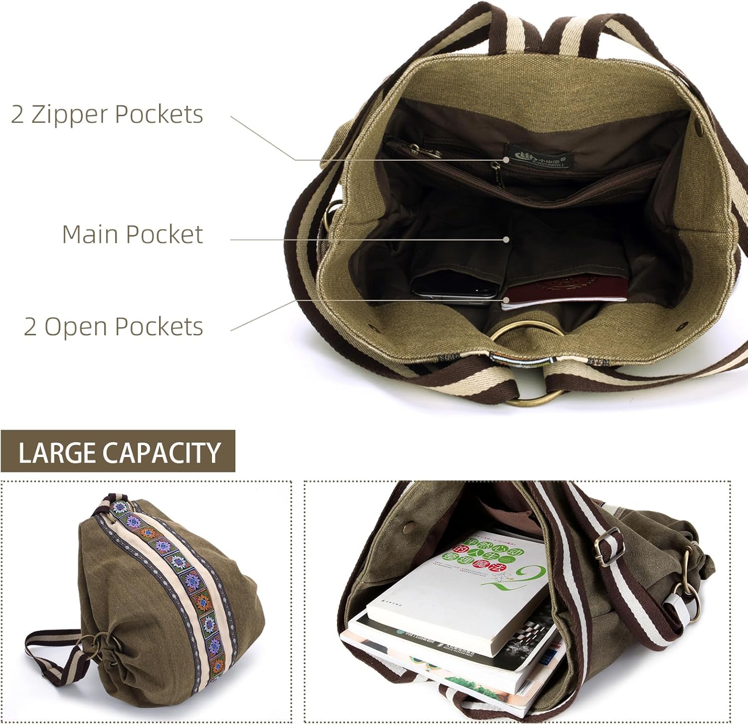 Goodhan Women Canvas Backpack Daypack Casual Shoulder Bag, Vintage Heavy-duty Anti-theft Travel Backpack - Image 5