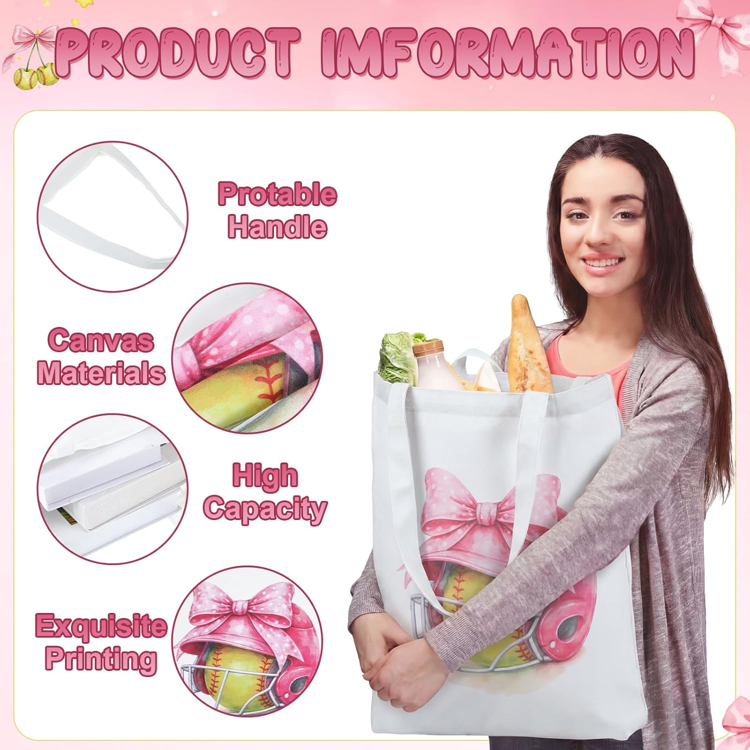 12 Pcs Pink Soccer Softball Bow Canvas Tote Gift Bags Sports Team Gift Birthday Snack Bag for Coach Women Girls