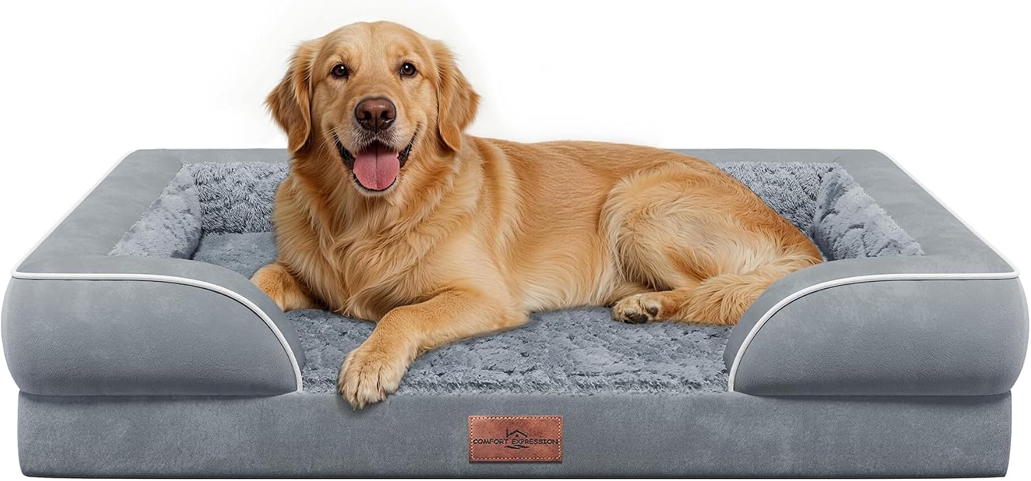 (-71%) Comfort Expression Orthopädisches Hundebett Grosse Hunde, 91x68x18 cm, Hundesofa mit Eierförmigem Kistenschaum, Hundebett Waschbar, Wasserfestes Hundekissen & Rutschfester Hundekorb, Grau