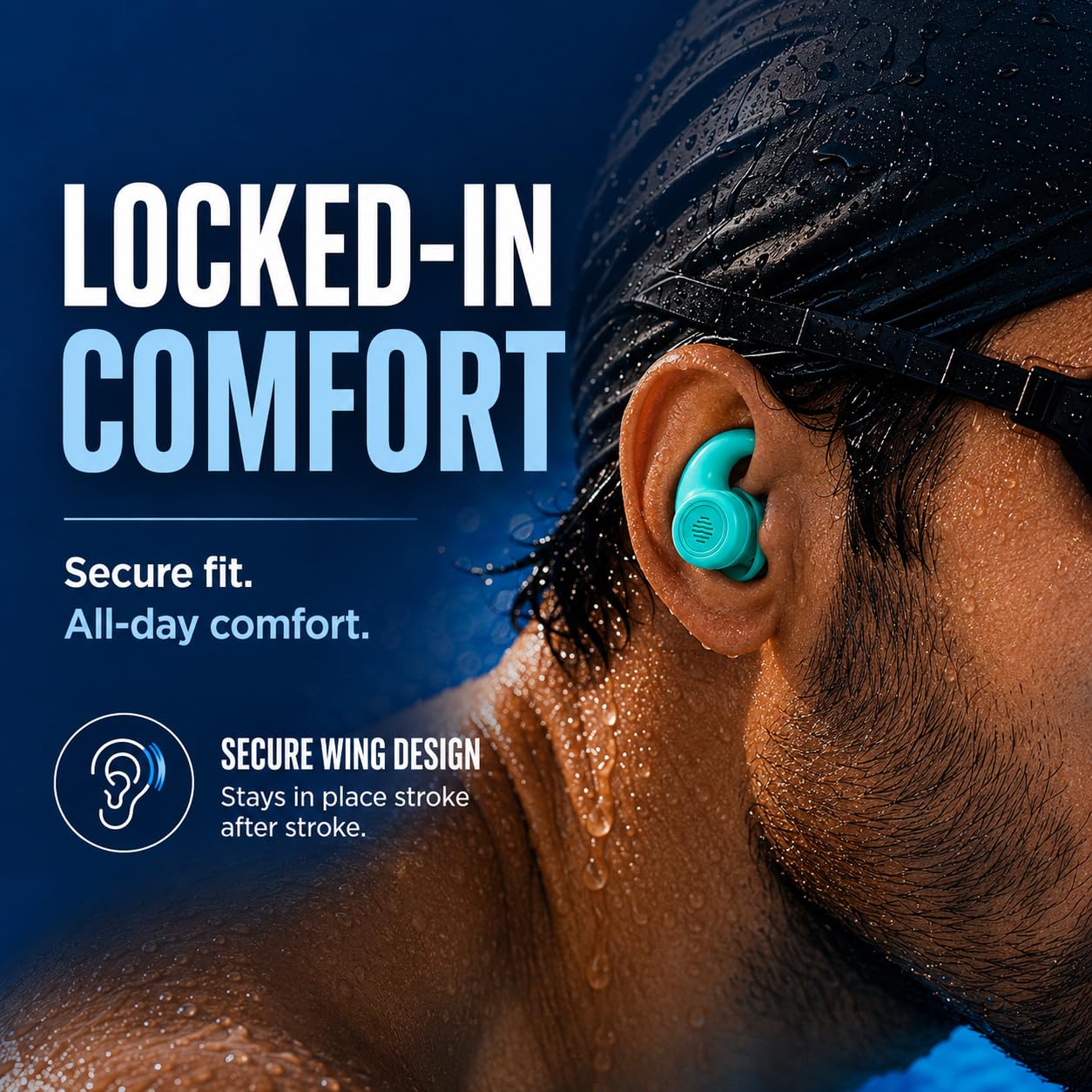 Pro Swim Tapones para los oídos, 3 pares, impermeables, reutilizables, de silicona, para natación, surf, esnórquel y todos los deportes acuáticos, verde, azul, coral