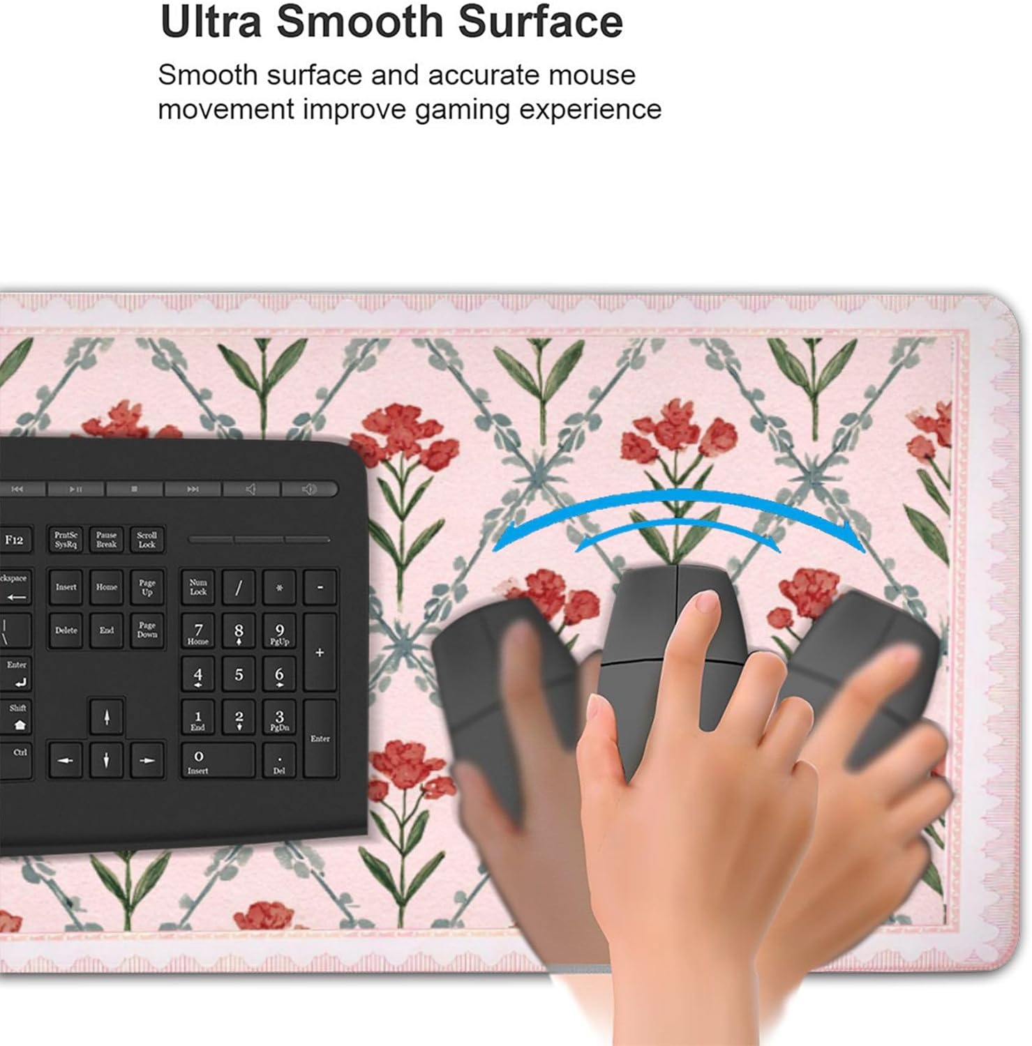 Pink Floral XXL Desk Mat - Extra Large Anti-Slip Mouse Pad with Stitched Edges for Women, Office & Home, Computer Keyboard Mat for Desk, Cute Aesthetic Office Supplies & Decor for Women