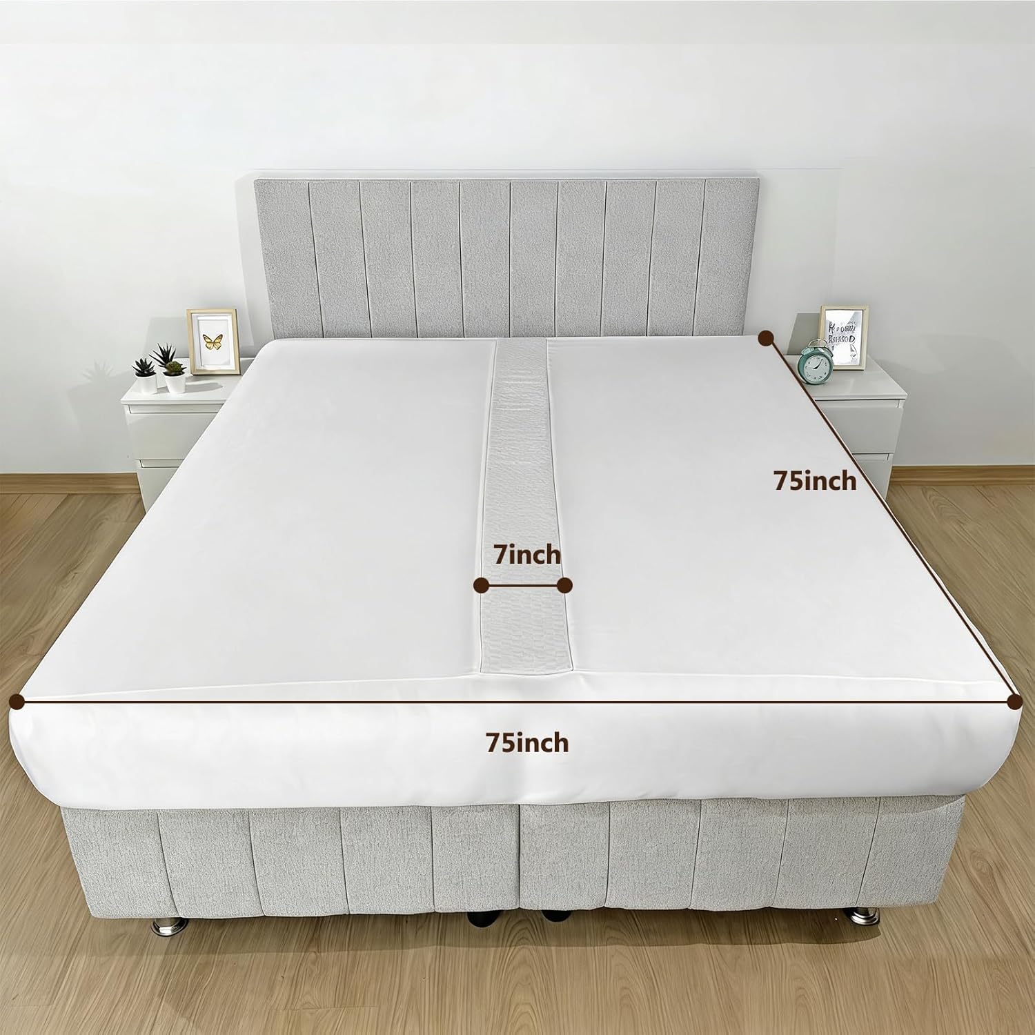 3-in-1 Bed Bridge with Attached Sheet, Split King Gap Fitted Sheet, Twin XL to King Converter Filler Kit, Twin to King Bed Connector with Washable Cover