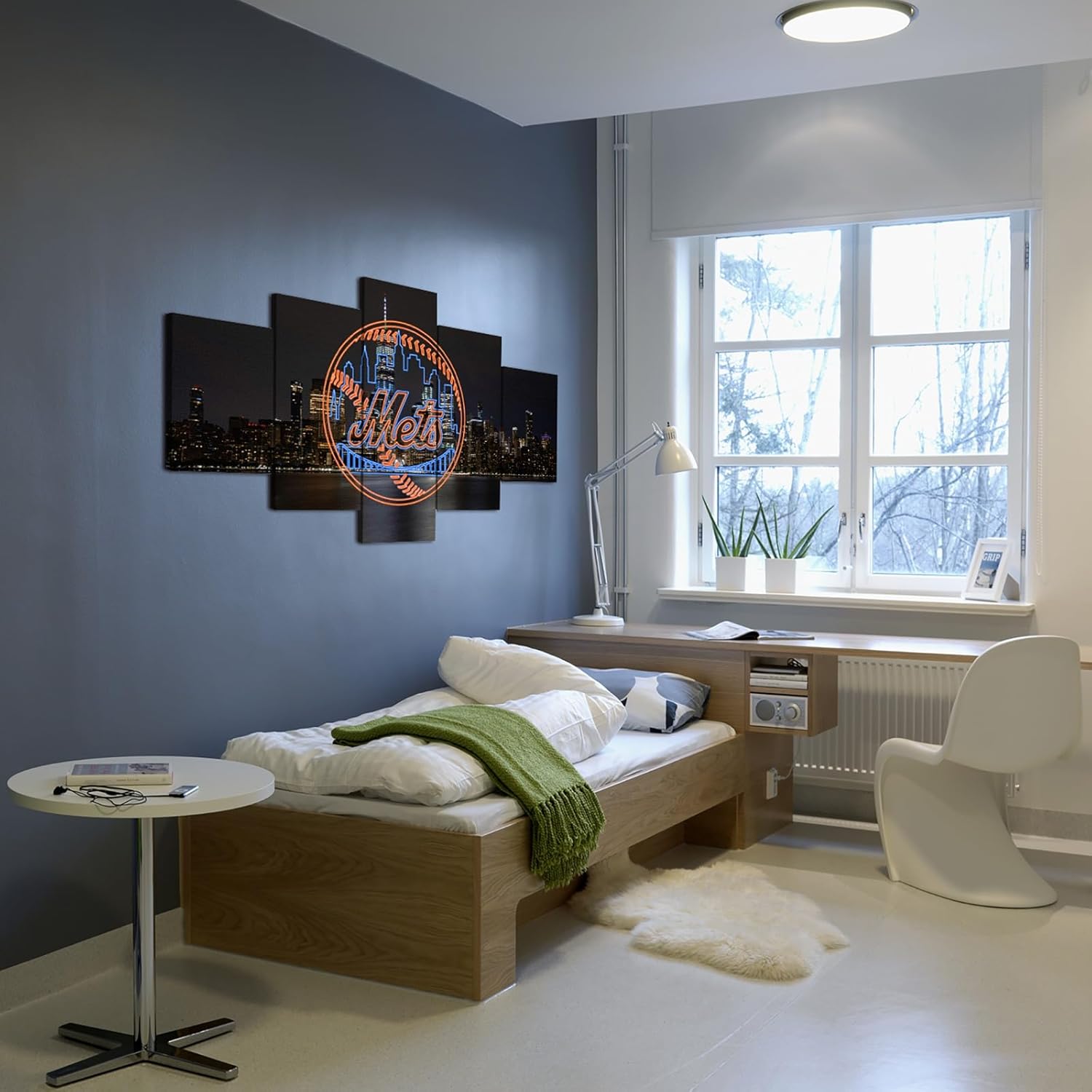 New York Photography Poster With Neon effect Mets Sign (5-Panel Framed Canvas Printing Full Size: 60x100cm) Home Decor Man Cave Wall Art - Image 7