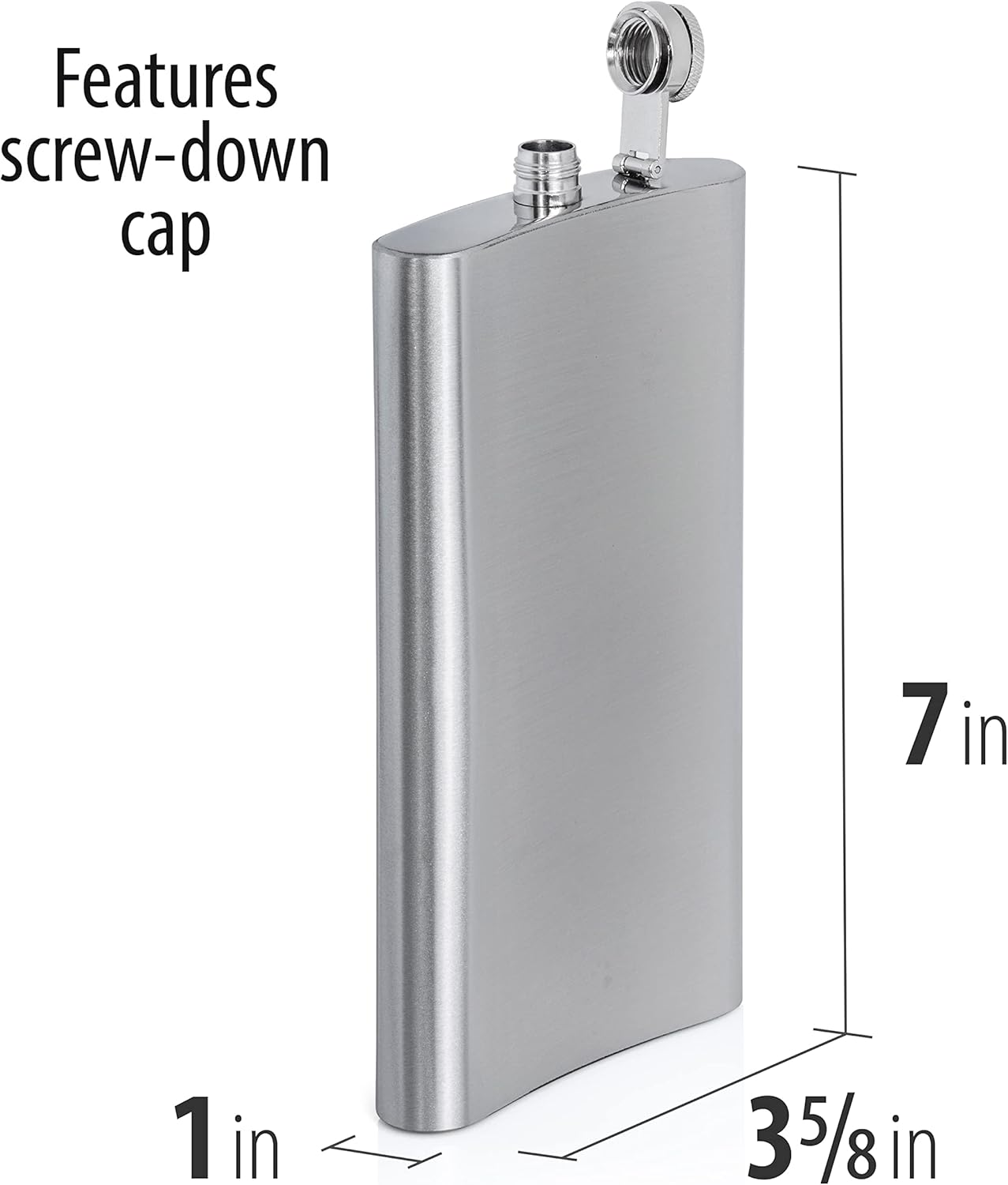 Maxam 12 Ounce Stainless Steel Flask, Lightweight Drinking Flask with a Screw-On, Leak Proof Lid, Polished Silver