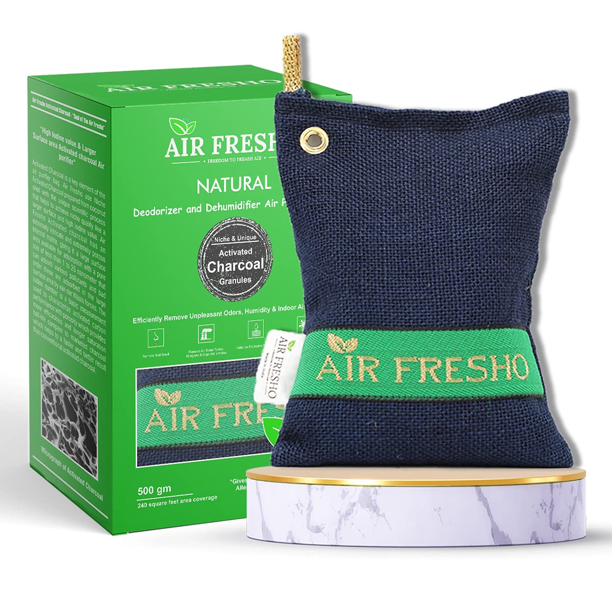 Non-Electric Organic Advanced Charcoal Air Purifier Bag Blue (500 Grms)