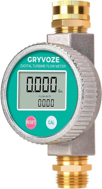 IPX8 Metal Water Flow Meter, ±1% Accuracy, Garden Hose/RV/Sprinkler