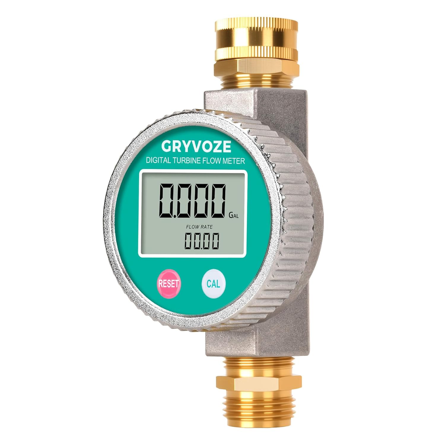 Metal Water Flow Meter, Garden Hose Flowmeter with Brass Thread and Large Screen for Pool, House, Lawn Sprinkler, Tank Filling and Outdoor Watering – Supports Gallon, Liter, GPM and LPM