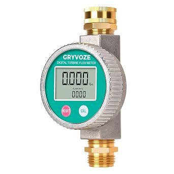 Metal Water Flow Meter, 3/4" GHT Garden Hose Flowmeter with Brass Thread and Large Screen for RV, Pool, House, Lawn Sprinkler and Outdoor Watering Supports Gallon, Liter, GPM and LPM