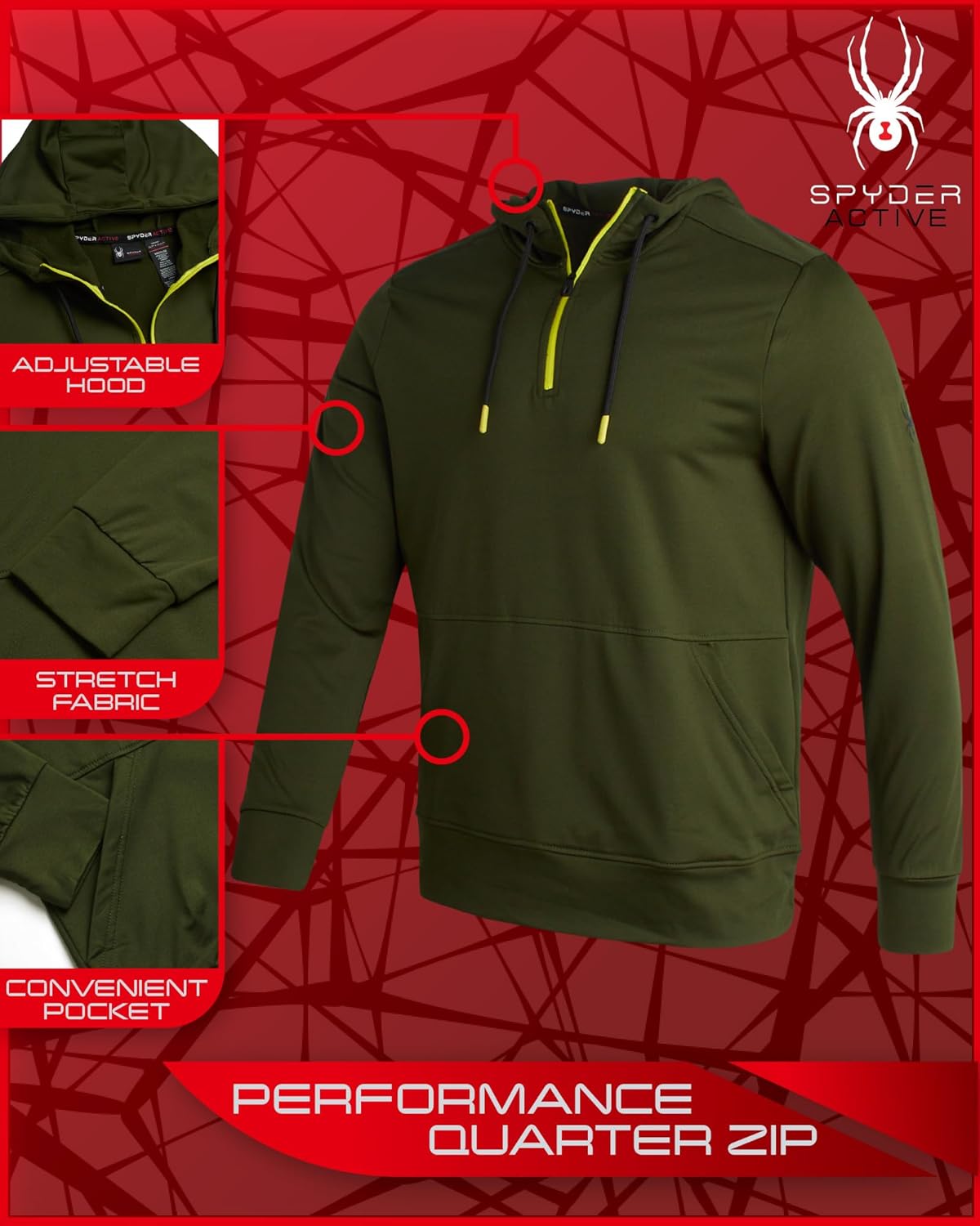 Spyder Mens Quarter Zip Sweatshirt - Lightweight Active Pullover Hoodies for Men - Mens Hoodie for Running Training & Workout - Image 4