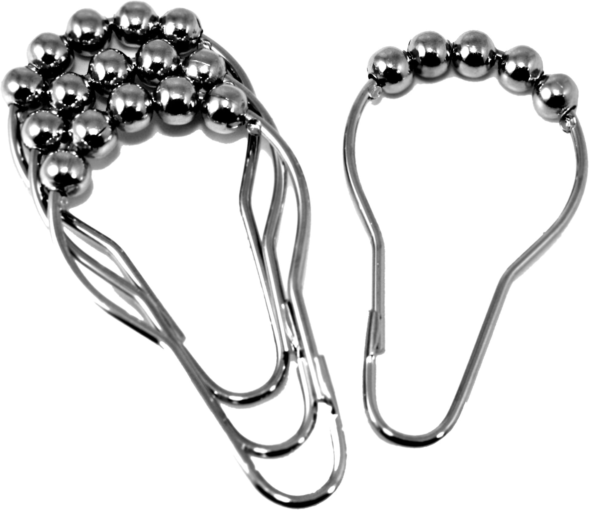 Roller Shower Curtain Rings, Polished Chrome Finish - Set of 12 Hooks