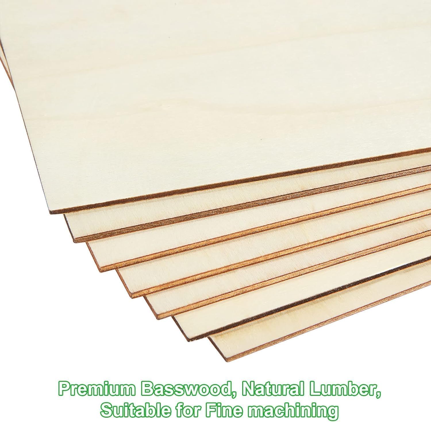 Basswood Sheets 12x12 Inch Unfinished Square Wood Pieces for Crafting 3mm Plywood Board 1/8" Thin Wooden Sheets Wood Slices Natural Wood Planks for Craft DIY Arts Project Painting Pyrography (16)