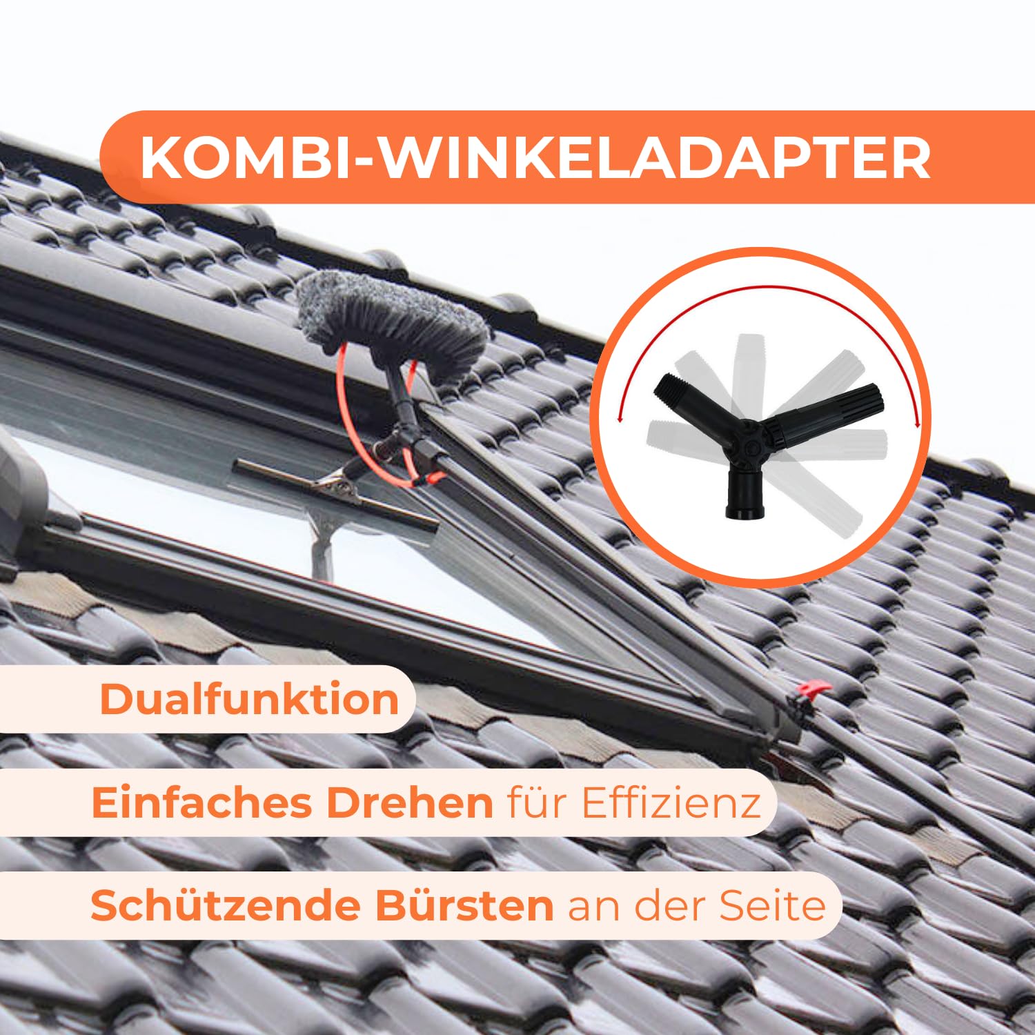aquascopic 2-in-1 Teleskopstange mit 5-Flächen-Bürste und Fensterwischer– Fensterputzer längenverstellbar – 10m – Fensterreiniger für Sonnenkollektoren - Interner Wasserschlauch