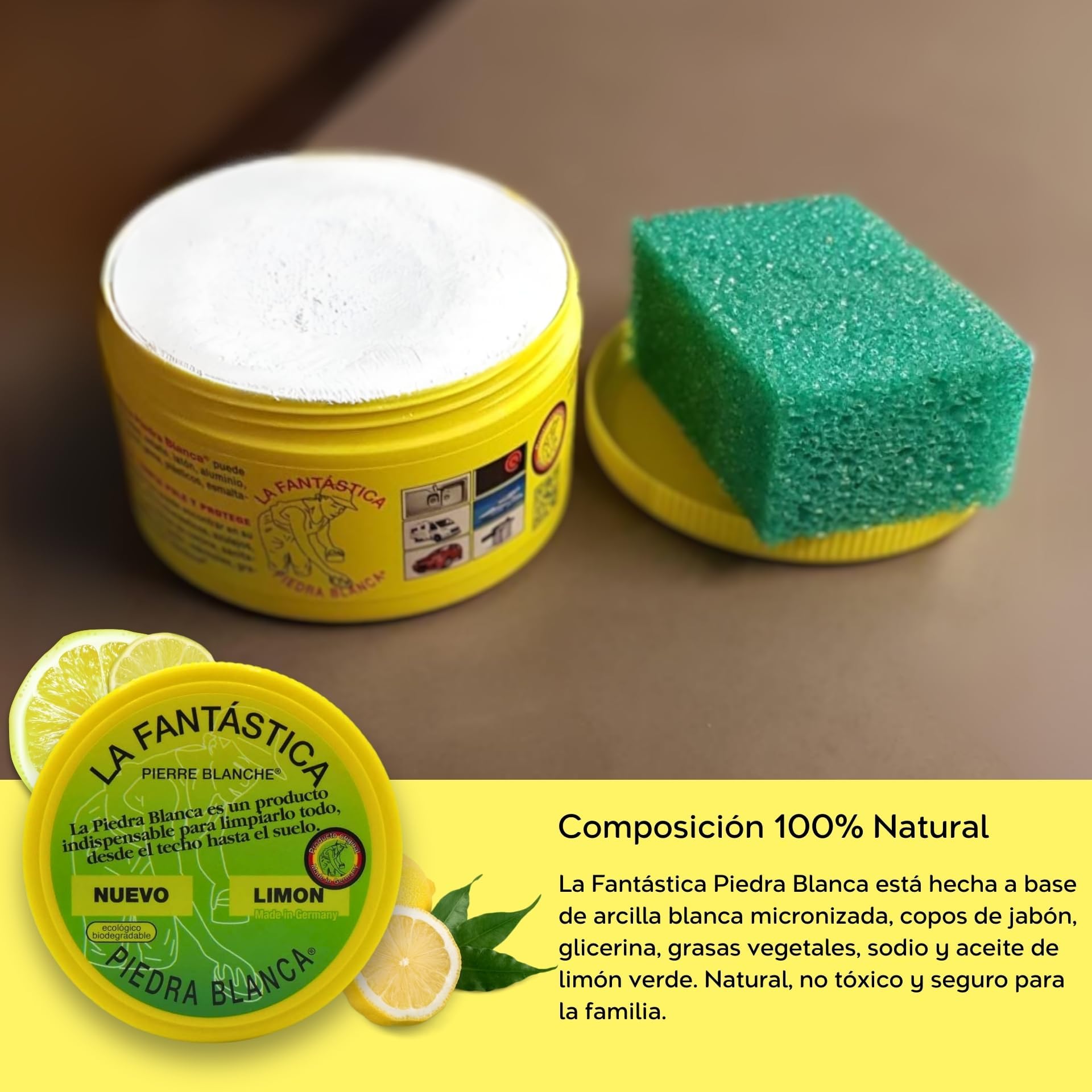 La Fantástica Piedra Blanca Original 600g | Arcilla de Limpieza Multiusos | Arcilla de Limpieza Multiusos, Fórmula Alemana, Esponja de Regalo
