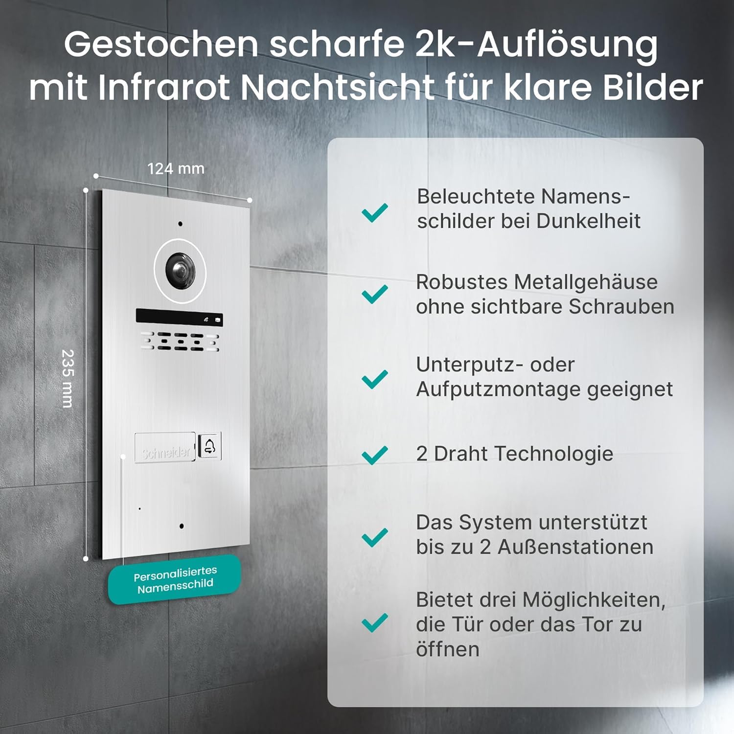 Mathfel 1 Familienhaus 2 Draht Bus WLAN Video-Türsprechanlage, 3x7 Zoll Monitor mit Full HD 2 Megapixel 170 Grad Weitwinkelkamera -Außenstation in Silber mit RFID
