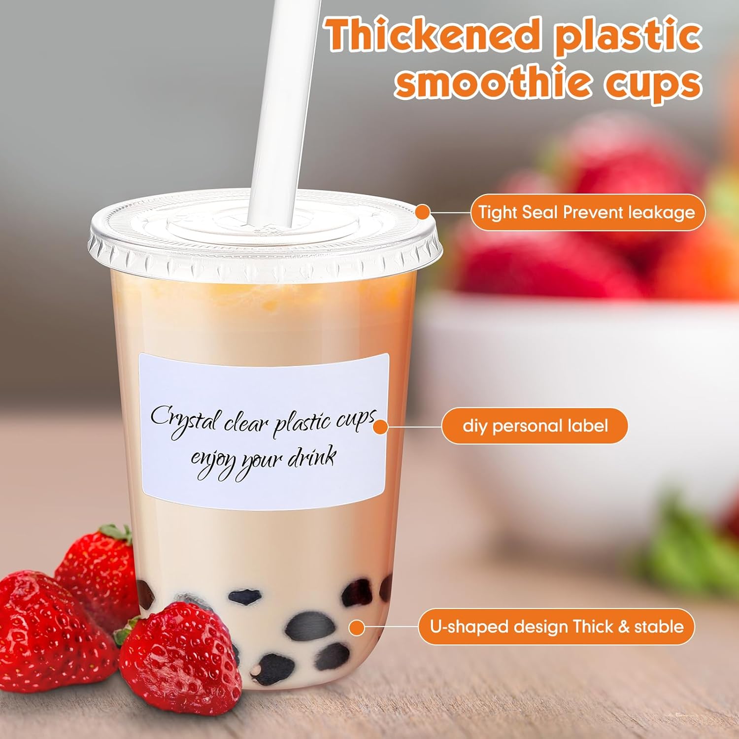 25 Sets Crystal Clear Plastic Cups with Lids, Straws and Stickers, Disposable Iced Coffee Cups Thickened PET for Iced Coffee, Bubble BobaTea, Smoothie, Cold Drinks, Juice, Shops (16 oz) - Image 4