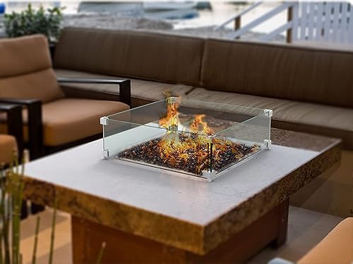 Miniatura 7 de Protector de viento cuadrado para hoguera de 19 x 19 x 6 pulgadas, protector de viento para fogata para mesa de fogata de 28 a 32 pulgadas, vidrio