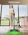 Cordless Vacuum Cleaner, 450W 40KPA Vacuum Cleaners for Home, 45Mins Lightweight Self-Standing Stick Vacuum with Advance Green Light, Rechargeable Battery Vac for Carpet, Pet Hair, Hardwood Floor-Blue