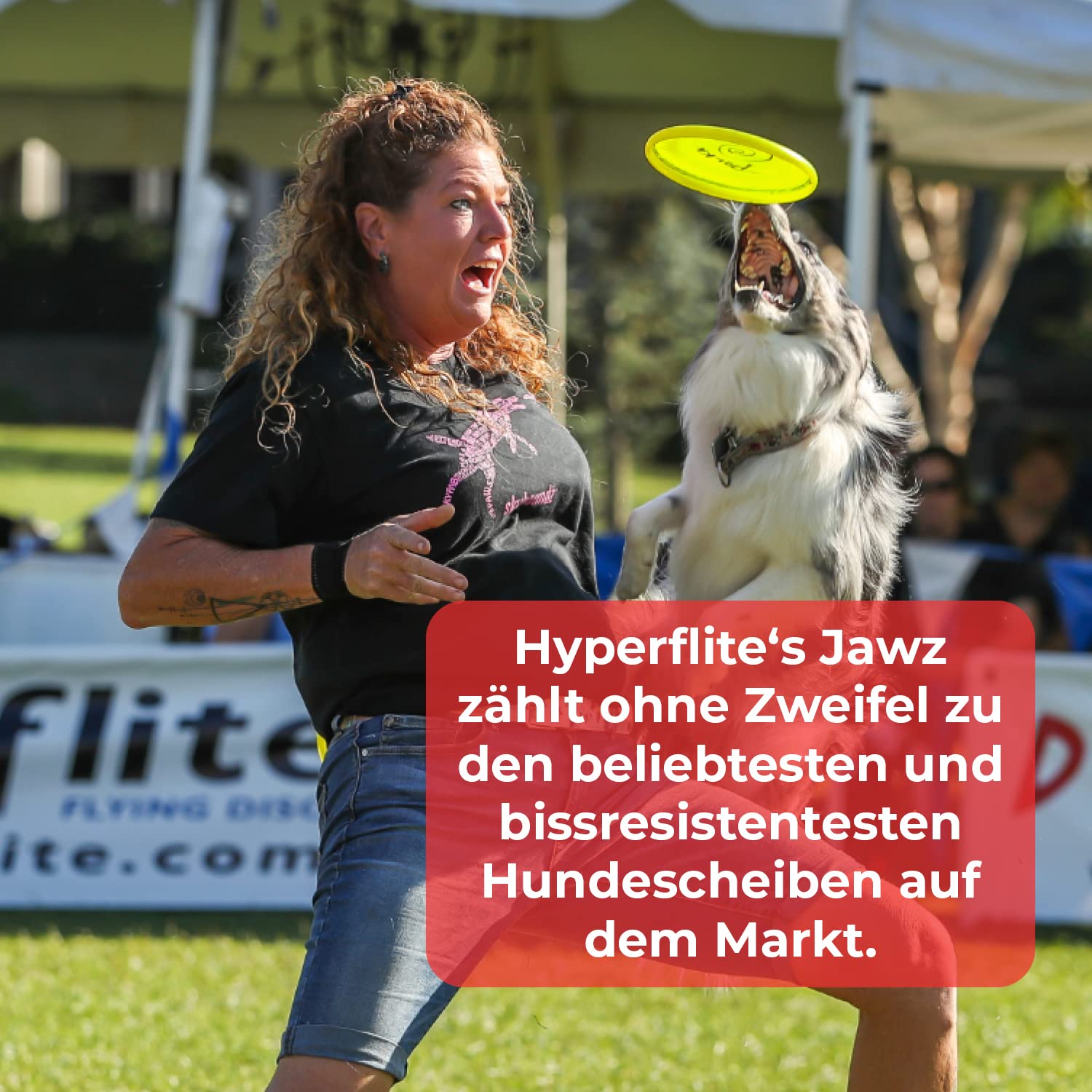 Hyperflite K10 Jawz bissfeste Hunde Frisbee GELB mit X-Flash Anti Glanz gegen Sonnenblitze