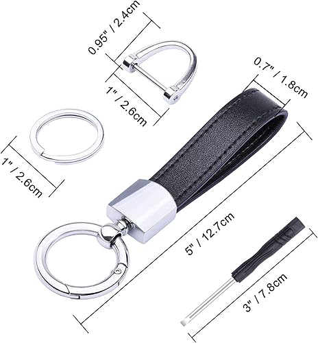 Miniatura 6 de Wisdompro Llavero de cuero genuino para automóvil, llavero universal para hombre, giratorio de 360 grados, con anillo en D antipérdida, 3 llaveros y