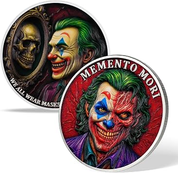 Memento Mori Coin Special Skull Design Souvenir Medallion, Artistic Gothic Style Commemorative Token, Decorative Challenge Coin Mirror Clown Skull