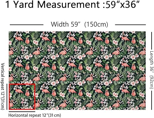 Miniatura 2 de Tela de flamenco rojo por yarda, tela de tapicería tropical de animales salvajes para los amantes de la costura, hojas de palma, flores, suministros