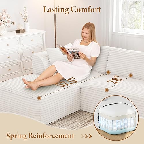 Miniatura 3 de Vesgantti Sofá sin hueso de 106 pulgadas con diván, asiento profundo, cómodo sofá modular de pana de espuma viscoelástica para sala de estar y