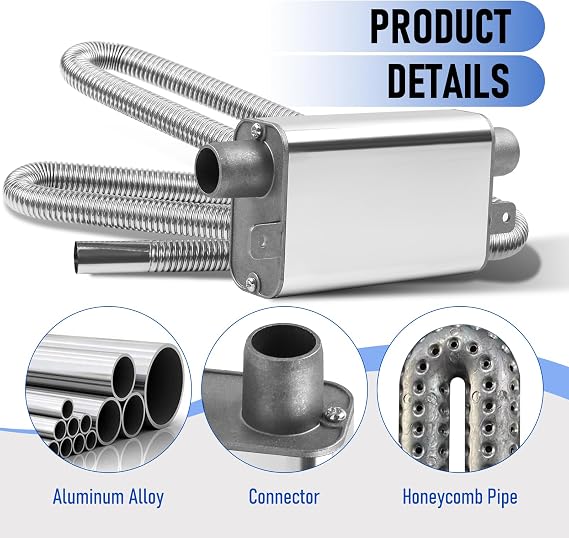 Small Upgrade Silencer with 200 cm Exhaust Hose for Power Generator, Car Stainless Steel Exhaust Pipe Auxiliary Heater, Exhaust Pipes with 2 Clips for Ebespacher Air Diesel Heater