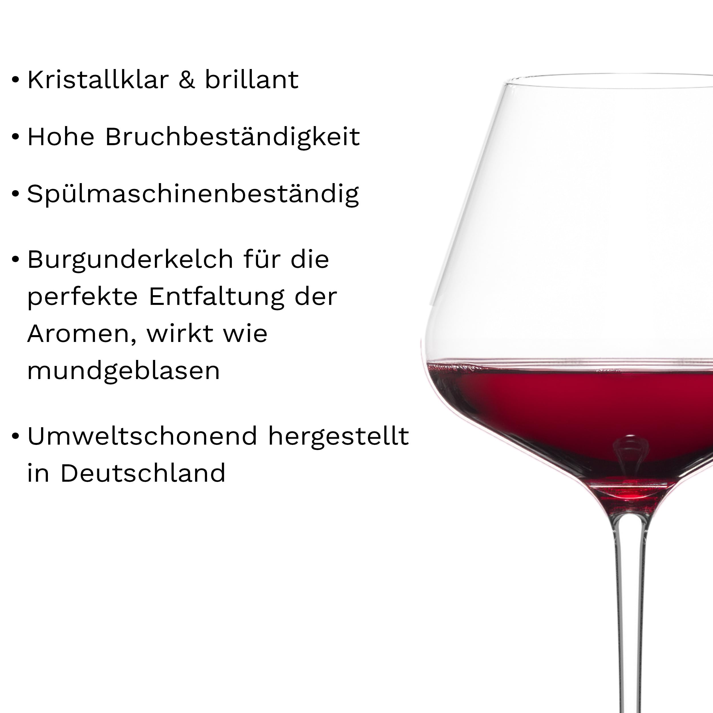 Stölzle Lausitz Q1 Burgundergläser Rotweingläser 650 ml, 6er-Set | Handgefertigte Burgundergläser für Burgunder-Weine, aus bleifreiem Kristallglas, mundgeblasen im modernen Design