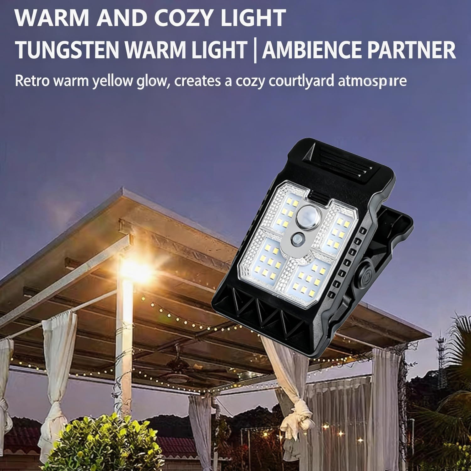 4 Pcs Solar Clip Light with Motion Sensor, Clip On Solar Lights Outdoor Water Proof, Solar Powered, 3 Modes, Adjustable Clip On LED Light for Garden, Multifunctional Clip Lamp for Garage (Black)