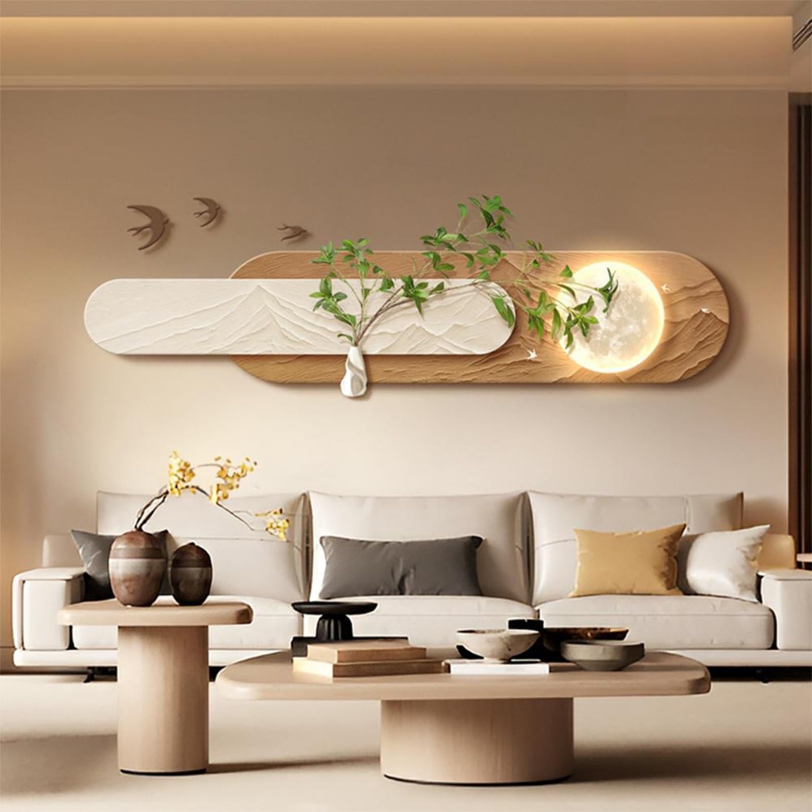 3d Wall Art Decor with Led Lights, Decor Wall Sculptures Art 3D for Home, Arts Decorations Walls Sculpture with Light, For Living Room Bedroom Office Entry(Brown,120x27cm/47.2x10.6in)